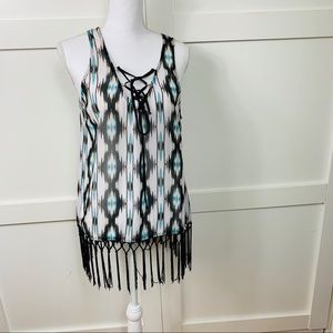 Fringe tank top scoop neck sleeveless